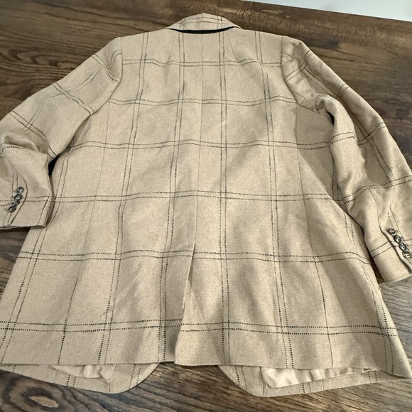 Madewell Larsen Blazer in Windowpane Camel Tan 1X Plus Womens Sz Wool Stripes - Picture 6 of 6